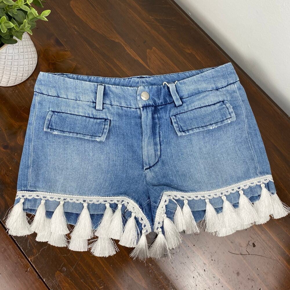 Dondup Blue Mary Nappe Denim Jean Shorts Tassels Size 2/26